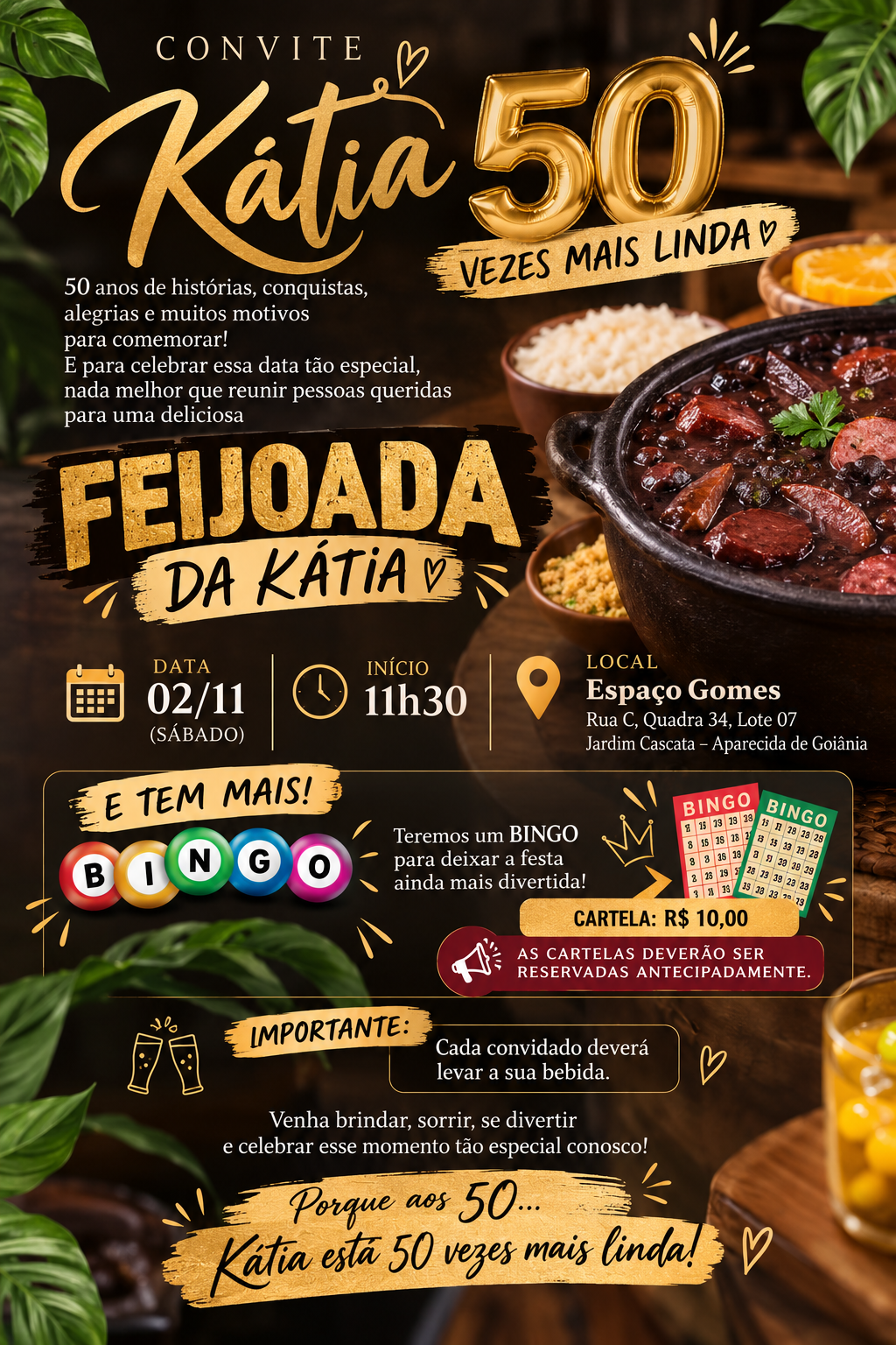 Convite Feijoada da Kátia - 50 vezes mais linda